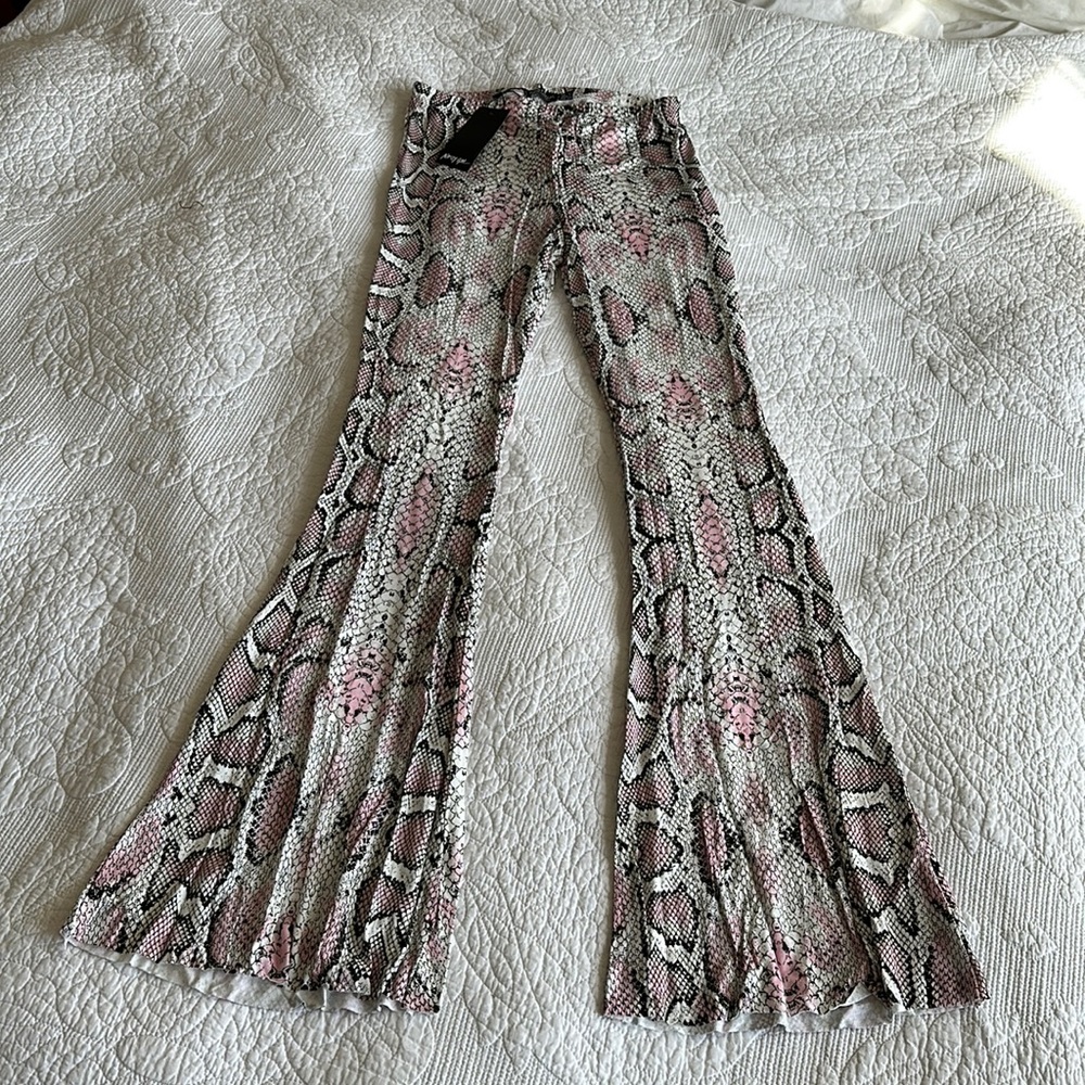 NWT Pink & Black Snake Print Flare Pants